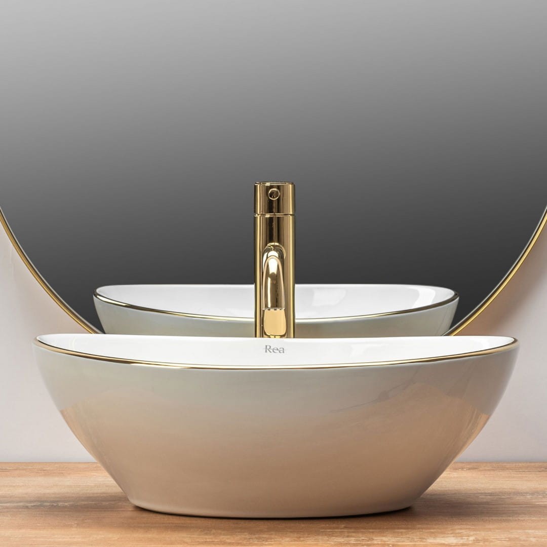 Umywalka nablatowa Rea Sofia Gold Edge 34,5 x 41 cm złoty rant