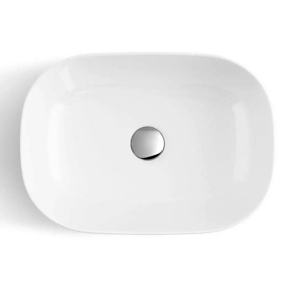Ryflowana szafka łazienkowa z umywalką nablatową TIBU kaszmir + dąb artisan