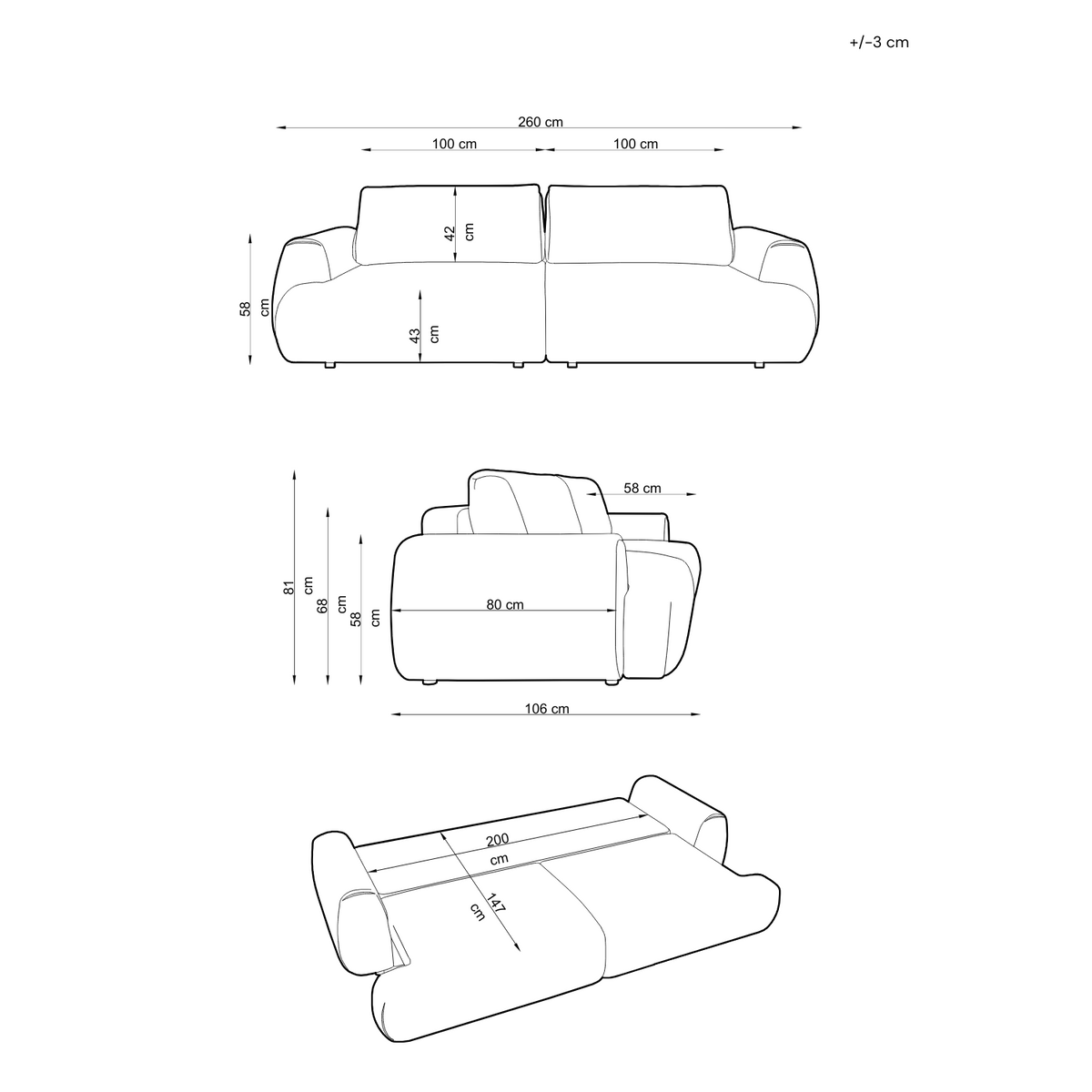 Sofa RUBY rozkładana 260x106cm