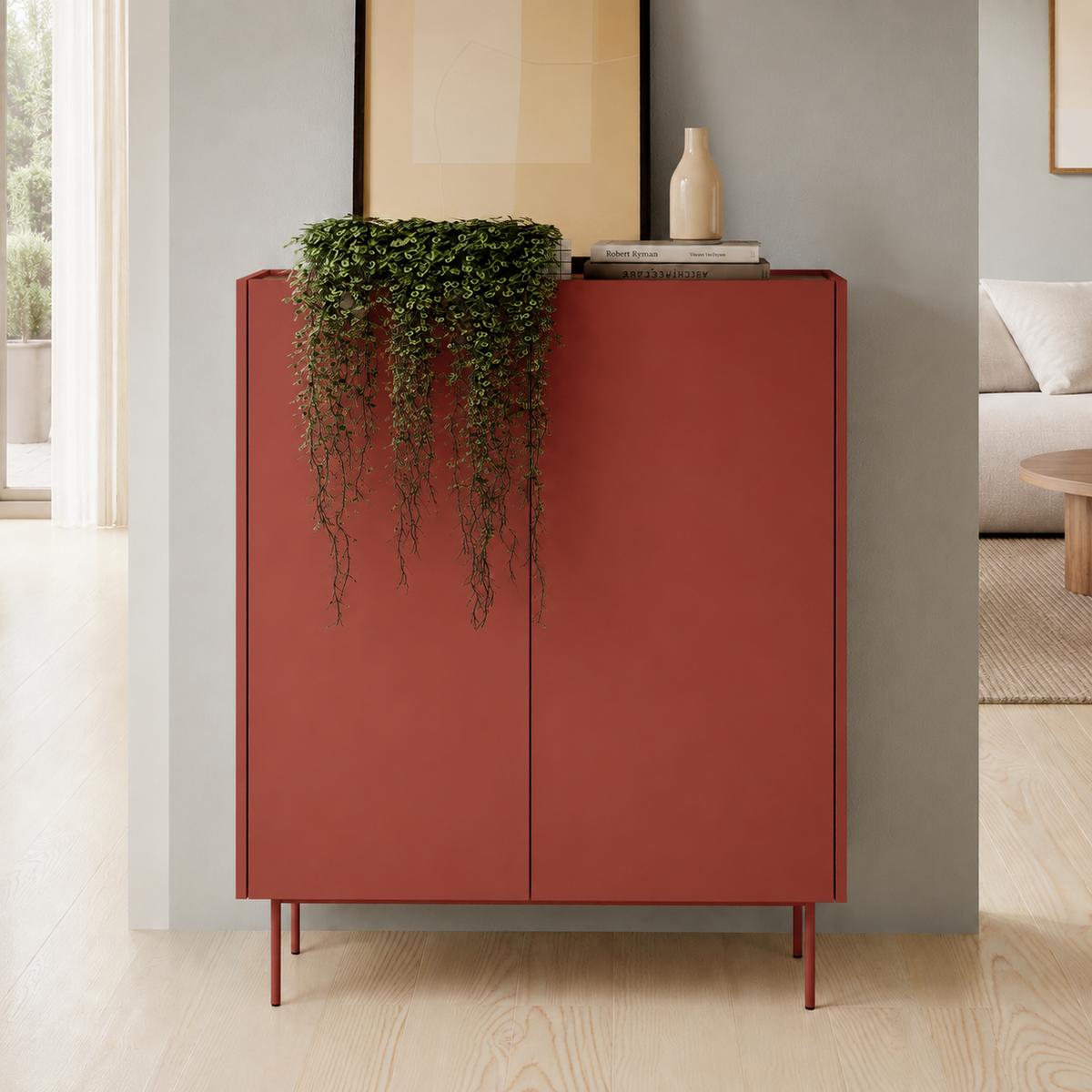 RENO Komoda Wysoka 97cm Ceramic Red