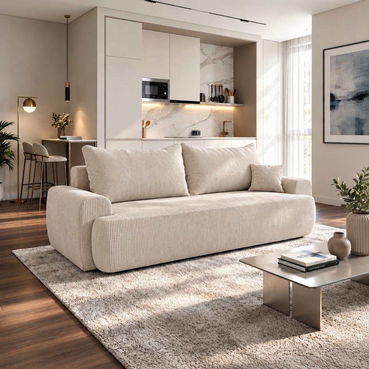 Sofa tapicerowana z funkcją spania BELLA
