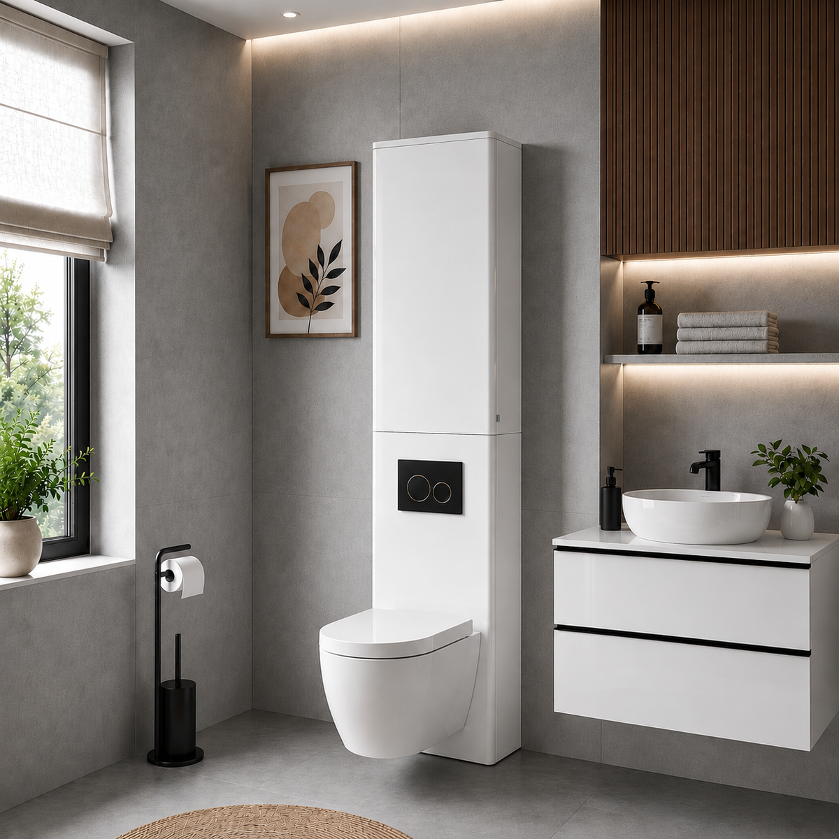 Osłona stelaża do WC z szafką górną NOX Biały połysk