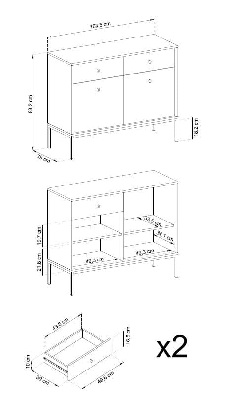 Komoda dwudrzwiowa z szufladami LEMI 103 cm