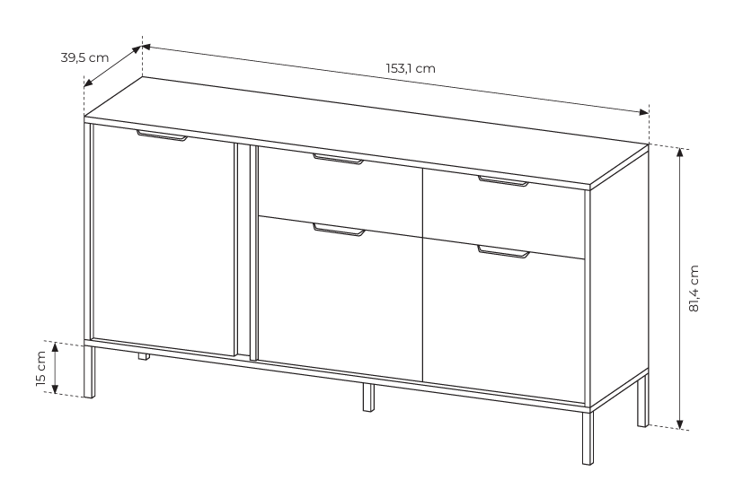 Komoda trzydrzwiowa z szufladami LERO 153cm Antracyt