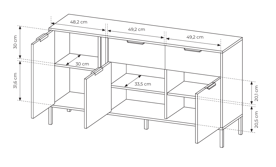 Komoda trzydrzwiowa z szufladami LERO 153cm Antracyt