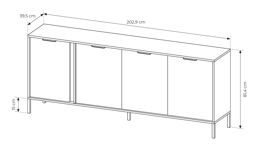 Komoda czterodrzwiowa LERO 203 cm Antracyt