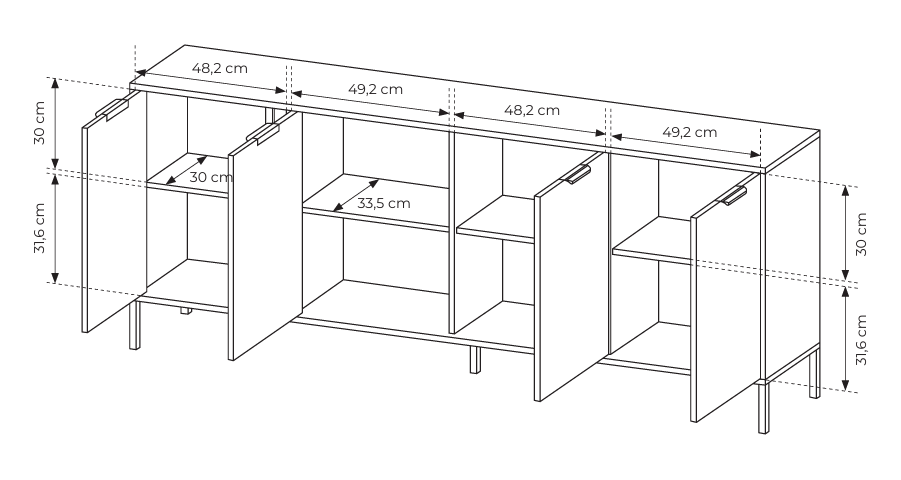 Komoda czterodrzwiowa LERO 203 cm Antracyt