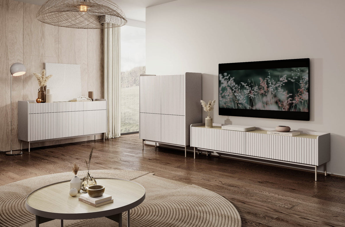 Komoda trzydrzwiowa ZORA 153 cm Beż/Dąb Scandi