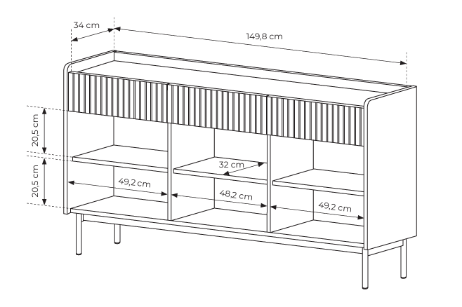Komoda trzydrzwiowa ZORA 153 cm Beż/Dąb Scandi