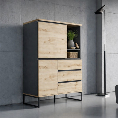 Komoda wysoka dwudrzwiowa JOVAN 99 cm z szufladami dąb artisan