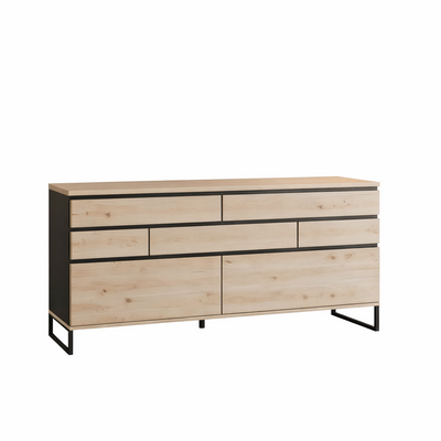Komoda szeroka z szufladami JOVAN 189 cm dąb artisan antracyt