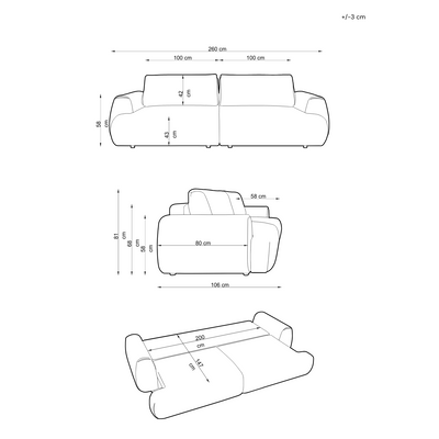 Sofa RUBY rozkładana 260x106cm