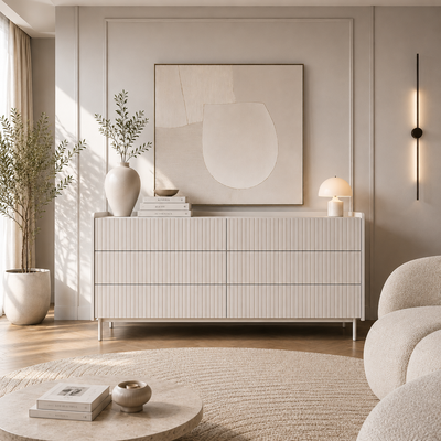 Komoda z szufladami ZORA 153 cm Beż/Dąb Scandi