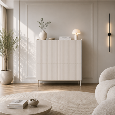 Komoda wysoka ZORA 4D 103 cm Beż/Dąb Scandi