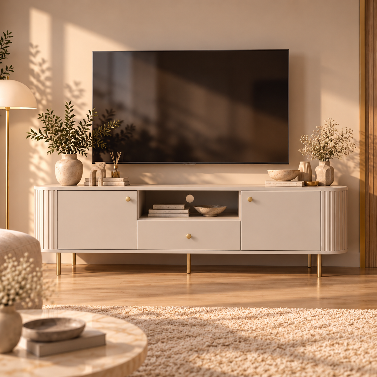 Fluted TV unit MAVI II with drawers