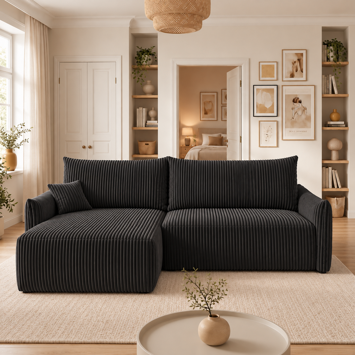 Narożnik tapicerowany z funkcją spania i pojemnikiem na pościel SENTO